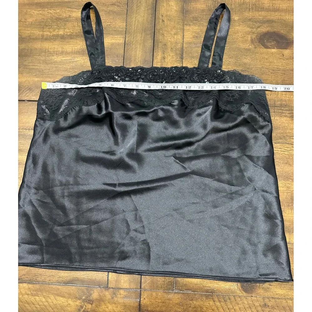 Escapades Vintage Black Satin Lace Beaded Camisole Top Women's Large USA Made - Picture 3 of 8